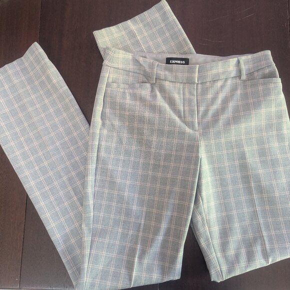 Express Columnist Barely Boot Stretch Mid Rise Plaid Plants Size 8 Long - Picture 2 of 10